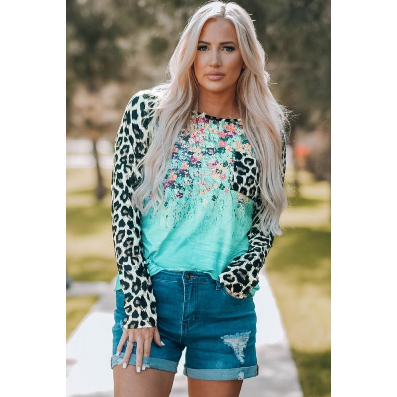 Leopard Tie-dye Splicing Long Sleeve Top - from category Long Sleeve Tops (Dsipark.com | Best Online Shopping Website for Discounted Deals)