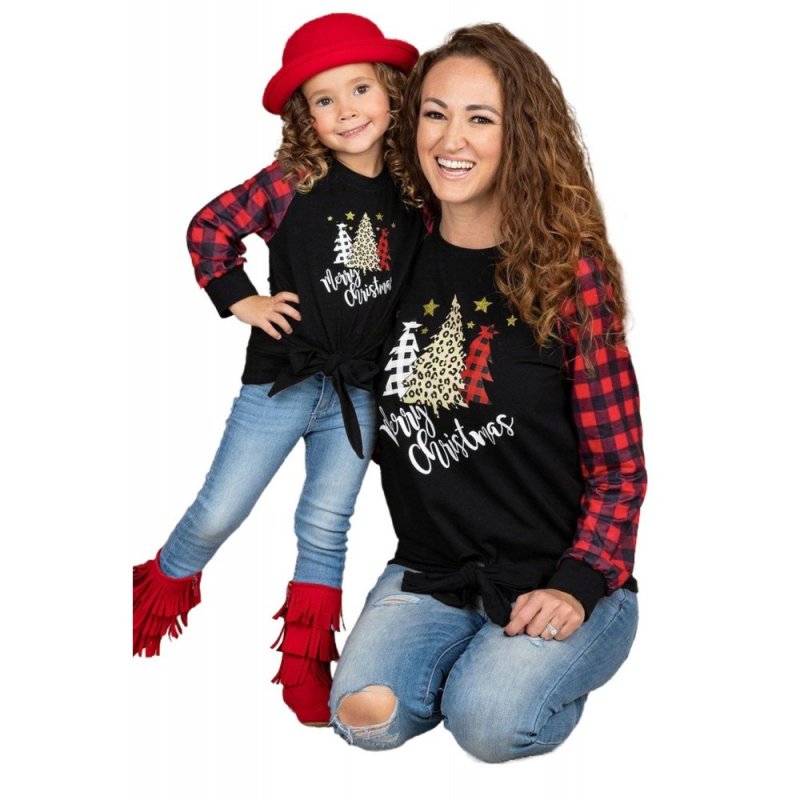 Family Matching Mom's Plaid Christmas Print Tie Knot Long Sleeve Top - from category Long Sleeve Tops (Dsipark.com | Best Online Shopping Website for Discounted Deals)