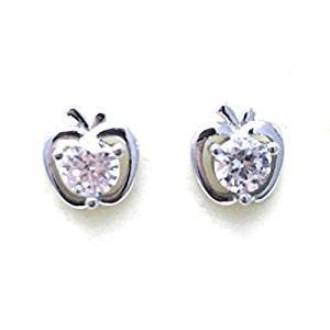 Apple cubic zirconia sterling silver stud earrings platinum-plated
