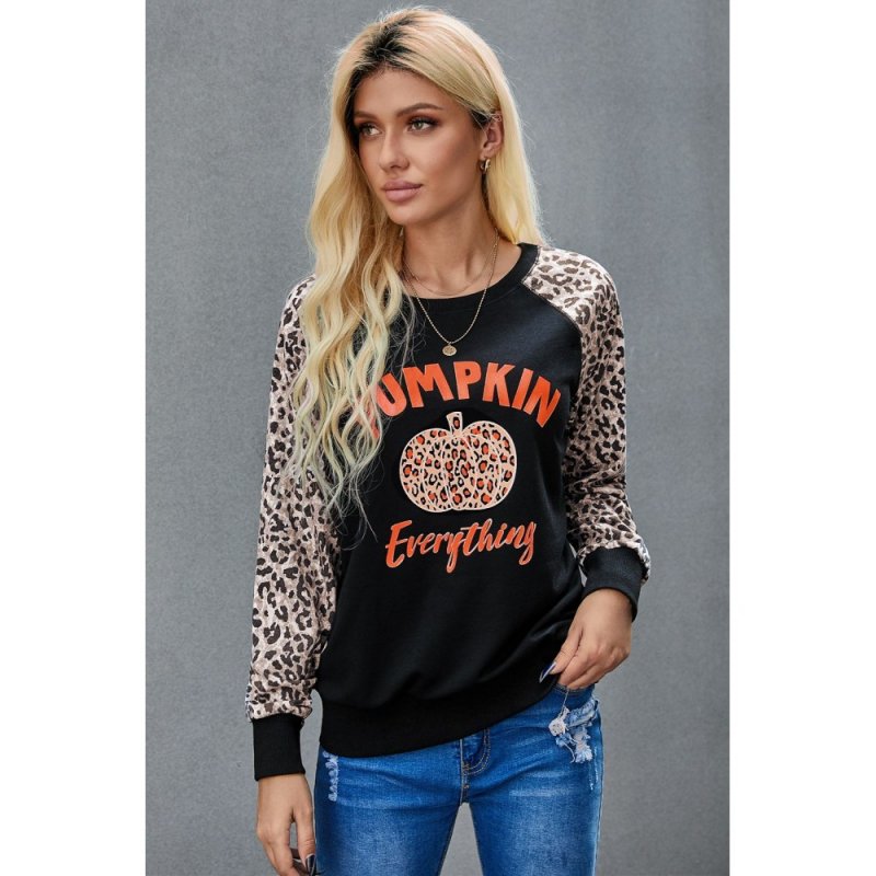 Halloween Leopard Pumpkin Print Long Sleeve Crew Neck Top - from category Long Sleeve Tops (Dsipark.com | Best Online Shopping Website for Discounted Deals)