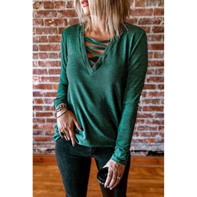 Criss Cross V Neck Long Sleeve Top - from category Long Sleeve Tops (Dsipark.com | Best Online Shopping Website for Discounted Deals)