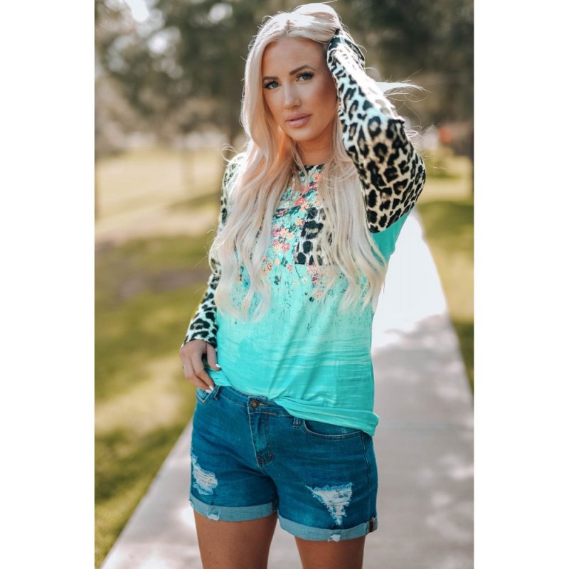 Leopard Tie-dye Splicing Long Sleeve Top - from category Long Sleeve Tops (Dsipark.com | Best Online Shopping Website for Discounted Deals)