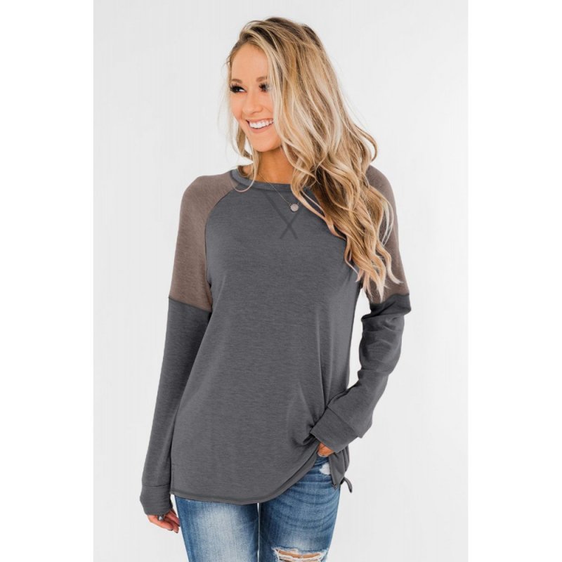 Dark Gray Color Block Raglan Sleeve Top - from category Long Sleeve Tops (Dsipark.com | Best Online Shopping Website for Discounted Deals)