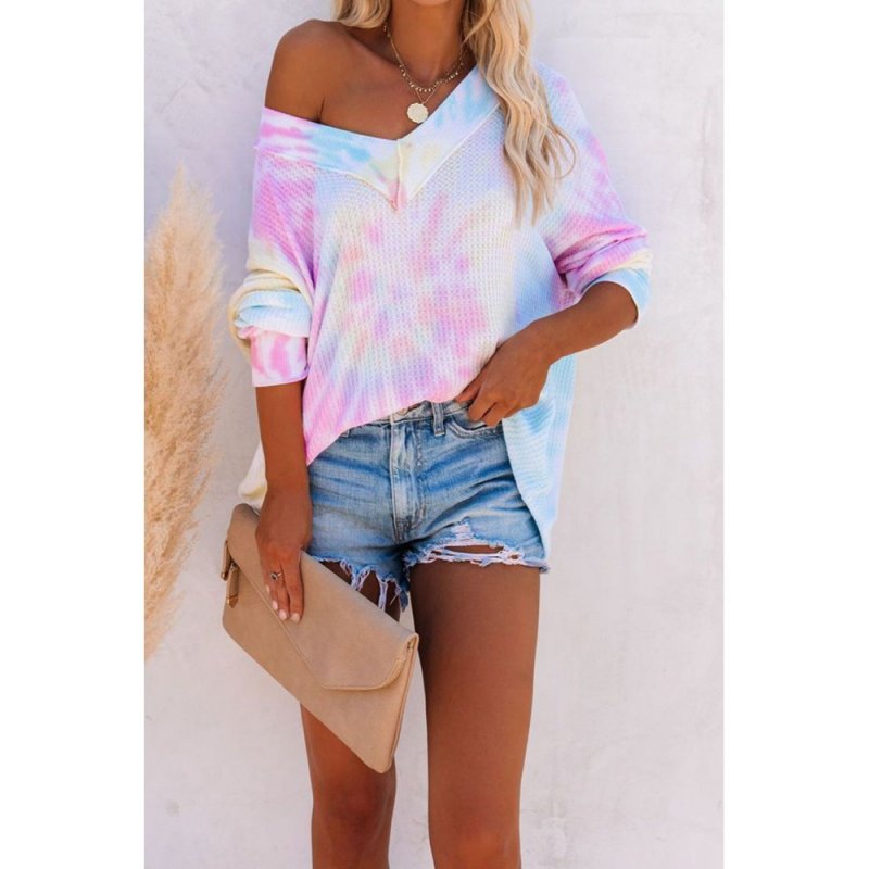 Multicolour V Neck Tie-Dyed Knitted Long Sleeve Top - from category Long Sleeve Tops (Dsipark.com | Best Online Shopping Website for Discounted Deals)