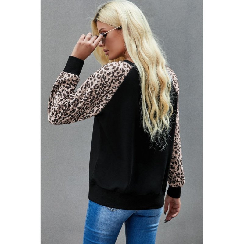 Halloween Leopard Pumpkin Print Long Sleeve Crew Neck Top - from category Long Sleeve Tops (Dsipark.com | Best Online Shopping Website for Discounted Deals)