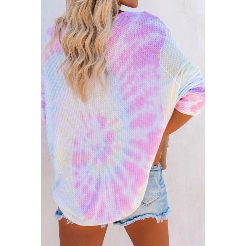 Multicolour V Neck Tie-Dyed Knitted Long Sleeve Top - from category Long Sleeve Tops (Dsipark.com | Best Online Shopping Website for Discounted Deals)