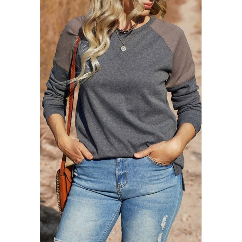 Dark Gray Color Block Raglan Sleeve Top - from category Long Sleeve Tops (Dsipark.com | Best Online Shopping Website for Discounted Deals)