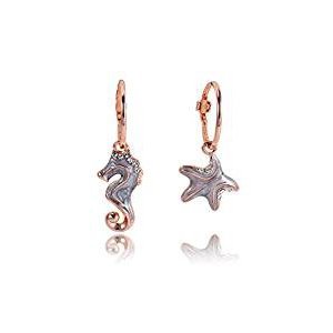 Diamond earrings rose hippocampus hook plated stainless steel