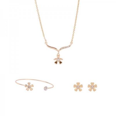 Three-piece Set Of Alloy Flower Bracelet And Earrings